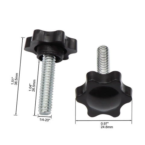 1/4-20 Threaded Knurled Thumb Nuts With Black Knobs For Quick Clamping, Durable Grip Screws Featuring Hex Star Pattern