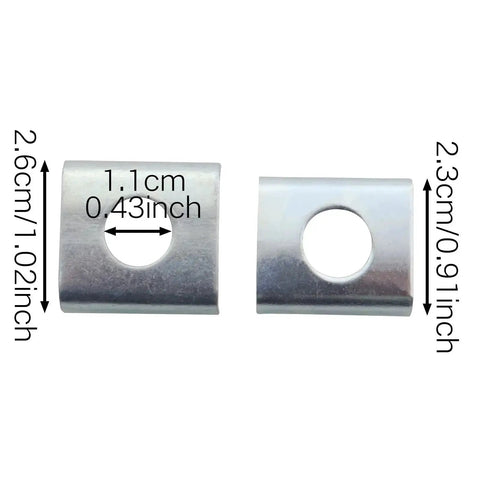 Close-up of vertical brackets from 4 Pack Bike Training Wheel Mounting Screw Kit with size dimensions noted.