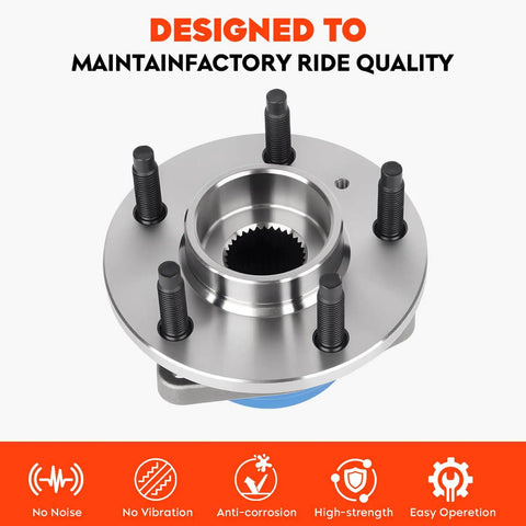 Front wheel bearing assembly with ABS, sealed unit, 5-lug M12x1.5, 33-spline, 5.7in flange for Buick Pontiac Chevy Cadillac