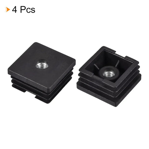 Four Pack M8 Threaded Inserts For One And A Half Inch Square Tube Black Plastic Plug Caster Inserts For Chair End Caps