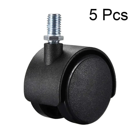 2 Inch Nylon Swivel Caster Wheels With M10 Threaded Stem 15mm Thread Length Twin Wheel Design 38lb Capacity Per Wheel Five Piece Set
