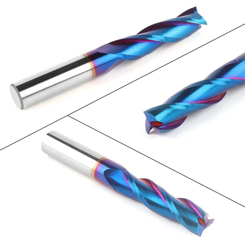 Extra Long Upcut Spiral Router Bit Heavy Duty EANOSIC Pro Grade Half Inch Shank Half Inch Cutting Diameter Two Inch Cutting Length Four Inch Overall Length Solid Carbide CNC End Mill With Nano Blue Coating For Wood Mortises Carving And Engraving
