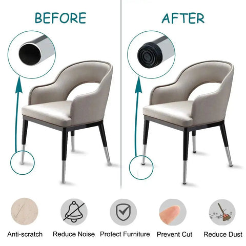 Before and after chair with 1 Inch Furniture Leveling Feet Set, 25mm OD Round Insert Adjustable Levelers shown installed