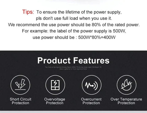 Image showing safety tips and product features for 60W Switching Power Supply With UPS And Battery Charger for 24V systems
