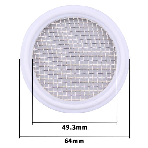Sanitary gasket, 2-inch PTFE with stainless screen for Tri-Clamp Clover, 10-mesh, white