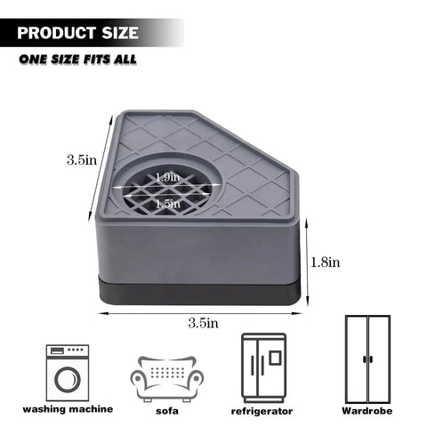 Heavy duty rubber shock absorbing pad 3.5x3.5x1.8in for washing machines, quiet no shake, anti slip grip, protect floors, 4 pack size info