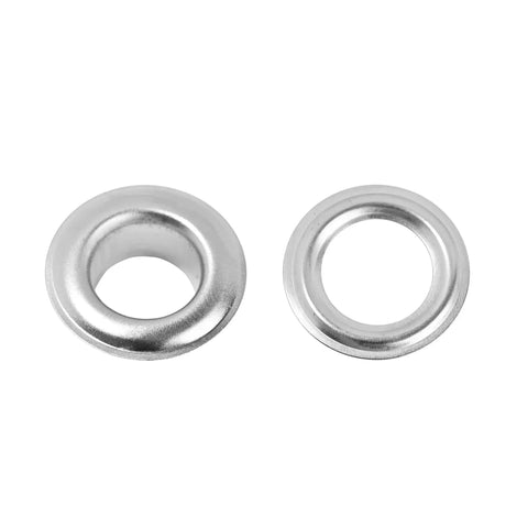 Grommets Kit 1000 Pcs 3/8 Inch Washers and Eyelets for Banners and Posters showing two metallic eyelets