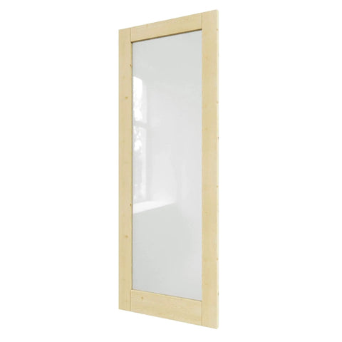 Side view of Pine Wood Slab Door With Frosted Glass For Interior Use 36 By 80 Inches Farmhouse Shaker Style.