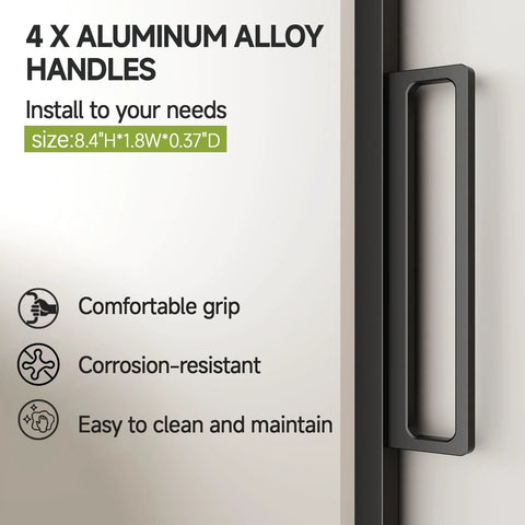 4x aluminum alloy handles for Concealed Sleek Sliding Glass Barn Door Kit With Soft Close Hardware