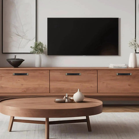 Wooden cabinet with two leather handles for drawers, cabinets, and luggage with mounting screws, adding a soft touch and durable style.