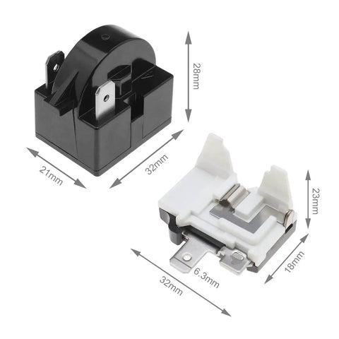 2X 15 Ohm Refrigerator Start Relay 2 Pin PTC For Mini Fridges And Compact Freezers, black and white components with dimensions shown