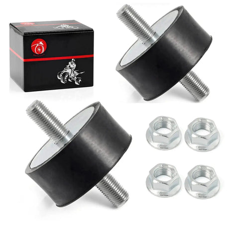 2X Engine Top Motor Mount Rubber for Polaris Sportsman Ranger Scrambler Quads shown with nuts and retail box packaging