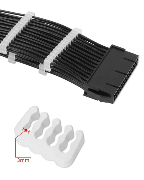 48 Piece Cable Comb Kit For PC Cables showing 3mm white comb and black 24-pin cable connector for tidy cable management.