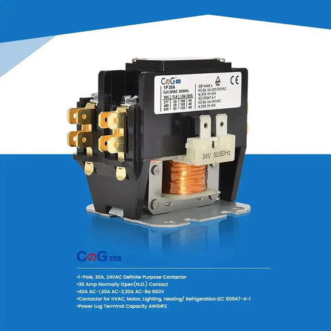 One Pole Heavy Duty Air Conditioner Contactor 30 Amp 24V Coil For Condenser And Compressor HVAC Definite Purpose Contactor Durable 600V Compatible 40A RES 30A FLA Pack Of 1