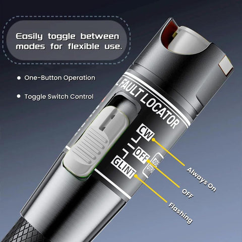 Amazon Visual Fault Locator fiber optic tester in black pen-style body with white toggle switch