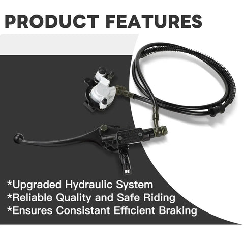 Hydraulic hand brake system with lever, master cylinder, caliper and brake pad assembly, 50in hose for 98cc mini bikes