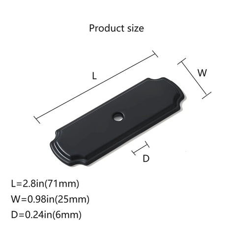Diagram of 10 Pack Matte Black Cabinet Backplates For Knobs 2.8 Inch Long By 0.98 Inch Wide, showing dimensions and shape.