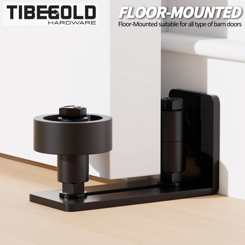 Bottom Adjustable Barn Door Floor Guide Kit With Wall Mounted Rollers 8 Setup Options for Sliding Doors installed view