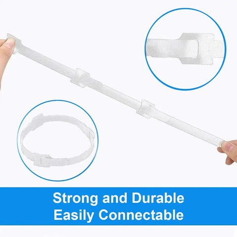 60 Pack 6 Inch Reusable Cable Ties With Hook And Loop For No Fuss Cable Management White Cord Organizer Straps Adjustable Durable Velcro Style Ties For Home Office Tech Cables Non Slip Easy Setup shown being connected and holding cables securely.
