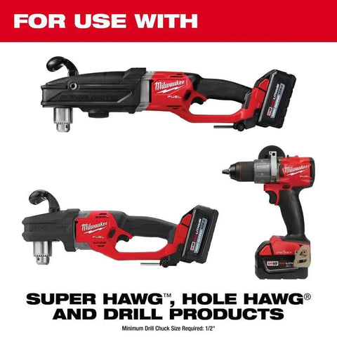 Milwaukee Super Hawg, Hole Hawg, and Drill Products shown for use with Big Hawg Four And A Quarter Inch Carbide Hole Saw Delivers Fast Clean Holes In Wood And Soft Metal With Durable Carbide Teeth Optimized Cut Rate And Long Life For Pros And DIYers By Milwaukee.