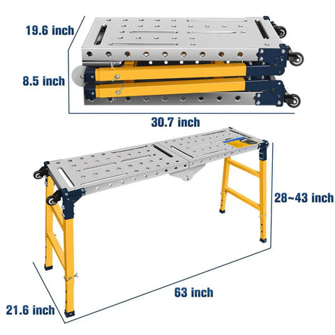 Beefy 2 In 1 Welding Table And Metal Work Bench With Casters 55 X 14 Inch Galvanized Top 1100 Lbs Load Capacity Adjustable Height