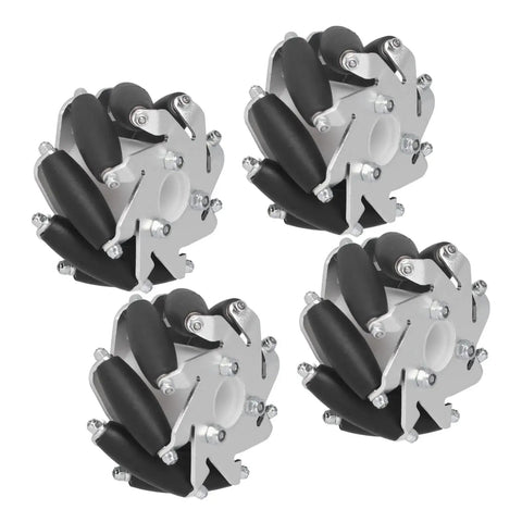 60mm Omni Directional Aluminum Alloy Wheel Set For RC Robots And DIY Projects Featuring Eight Rubber Rollers Per Wheel And A 10kg Load Capacity Perfect For Small Robots And Hobbyist Builds Four Piece Set, side view
