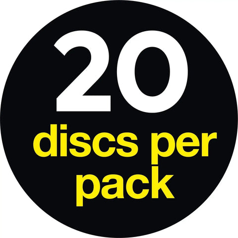 Packaging showing 20 discs per pack for securing wall plugs in oversized holes, ideal for curtain rails, shelves, hooks.