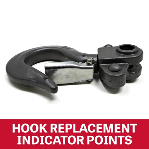 Industrial rated alloy steel hook for 1 Ton Hand Chain Hoist For 10 Foot Lift Model S90 100 10 Gray with overload indication.