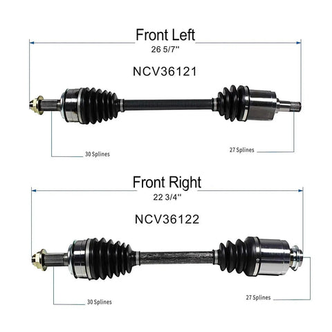 Front CV Axle Pair For Honda Accord And Acura TSX FWD Shaft Assembly Left Right Auto Or Manual Trans 2 4L L4 Compatible 2008 2009 2010 2011 2012 2015 2016 2017 showing dimensions and spline count