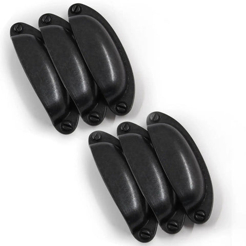 Six Pack Antique Black Cabinet Drawer Pulls With Three And A Half Inch Center To Center Hole Vintage Shell Metal Handles