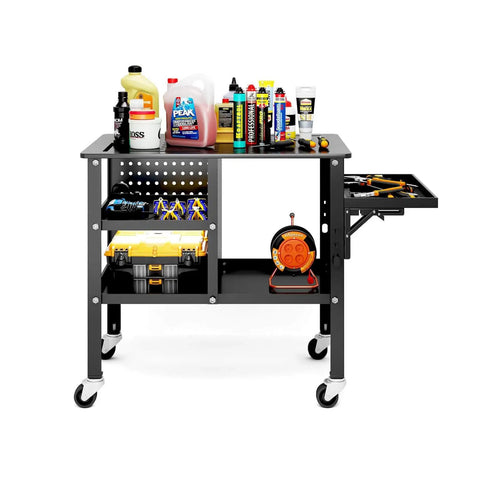 36 Inch By 24 Inch Beefy Heavy Duty Welding Table On Wheels With 1200 Pound Capacity Mobile Steel Workbench With Adjustable Shelves