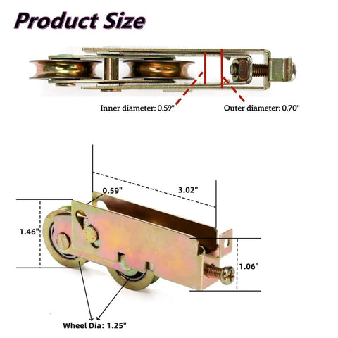 2 Pack Sliding Door Rollers For 1-1/4 Inch Tandem Steel Ball Wheel Assembly Replacement, product dimensions diagram