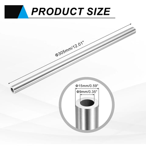 uxcell 304 stainless steel tube, 9mm ID x 15mm OD x 305mm length, seamless capillary pipe