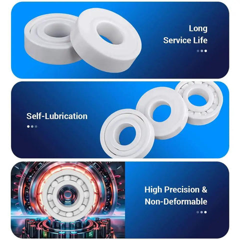 Image showcasing Full Ceramic Bearing Set 2 Pcs 688CE 8x16x5mm with zirconia ceramic construction, highlighting long service life and self-lubrication features.