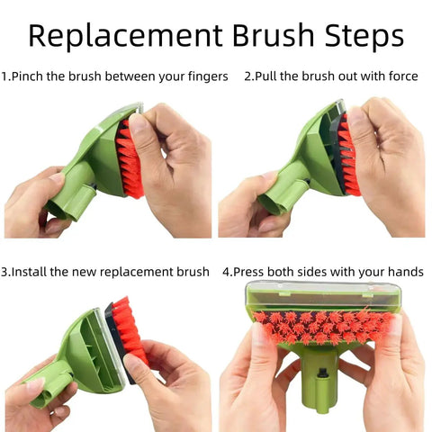 Green replacement brush head for Bissell Little Green Machine; 5.3in detachable multi-purpose tool with install guide.
