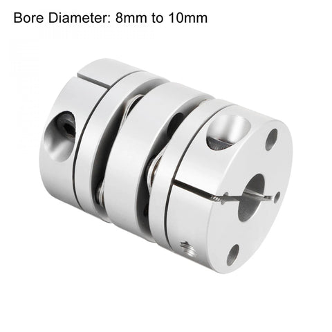 Clamp-tight motor shaft coupling, 2-diaphragm, 8-10mm bore, aluminum