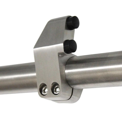 Close-up of Ten Foot Stainless Steel Sliding Barn Door Hardware Kit with Double Track and Top Mounted Rollers component