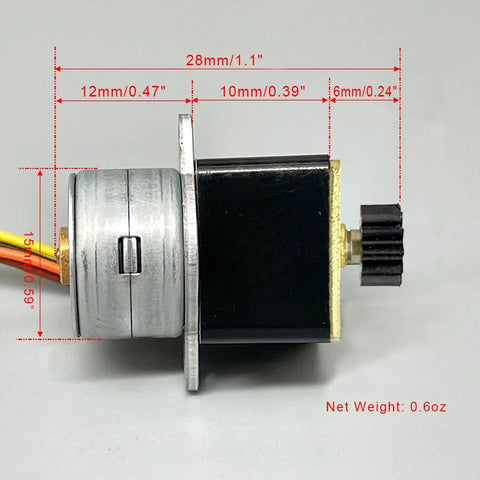 Stepper motor 15mm dia, DC 5V, 2-phase 4-wire with metal gearbox, 1:35 ratio for DIY robots.