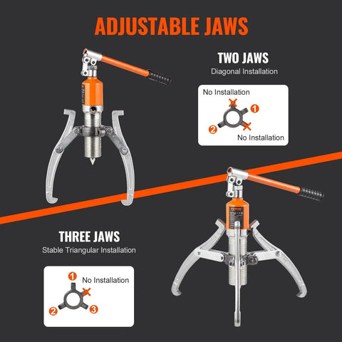 15 Ton Hydraulic Gear Puller With 12in Jaws For Bearing Removal Case Included, adjustable jaws demonstration, two and three-jaw setup