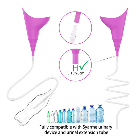 Female urination device connector set, 10-piece, pink funnels with clear tubing and 3.15in/8cm size