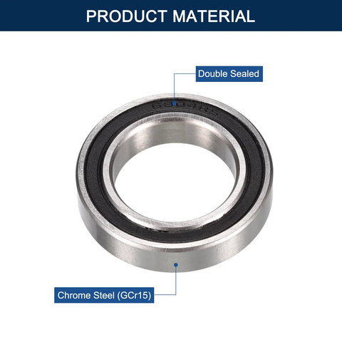 HiPicco 6804-2RS deep groove ball bearing, 20x32x7 mm, chrome steel with double rubber seals, angled view