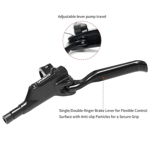 Black hydraulic brake lever for e-bike mountain bike, front brake, with adjustable lever travel and textured grip.