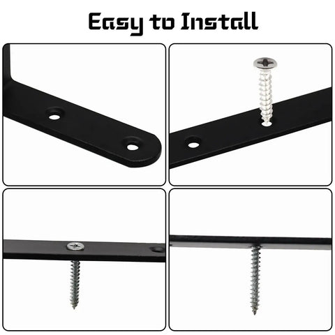 Beefy Heavy Duty Stainless Steel L Brackets For Shelves Set Of 4 with screws and anchors, black finish, easy installation demonstration