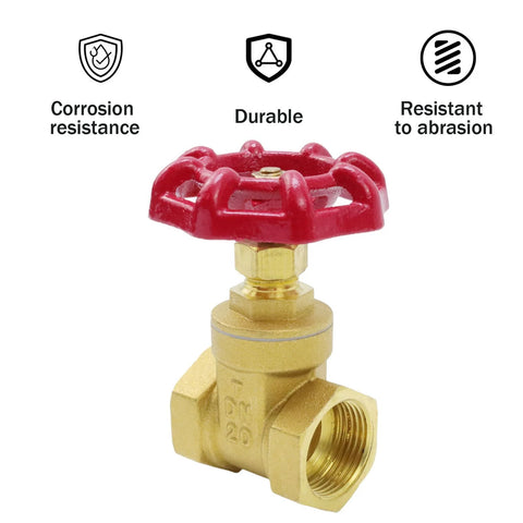 Brass 3/4 inch globe valve with red wheel handle, DN20 female threaded ends