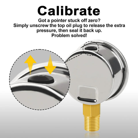 2-inch glycerin-filled stainless steel pressure gauge, 0–100 psi, 1/4 in NPT lower mount for pool pumps and water systems