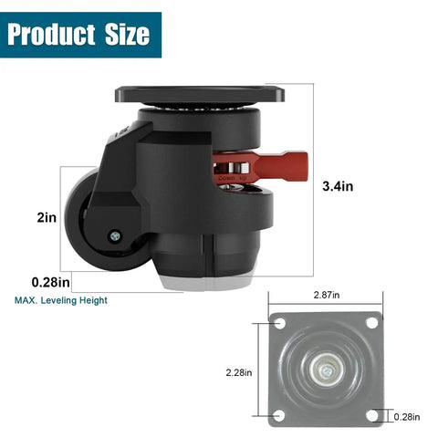 Heavy Duty 2 Inch Caster Wheels Set Of 4 With Ratchet Handle Leveling Casters Retractable Height Adjustable Total Capacity 2200 Lbs