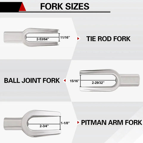 Image showing three fork sizes of Heavy Duty Ball Joint Separator With Three Fork Sizes For Pitman Arm And Tie Rod Removal.