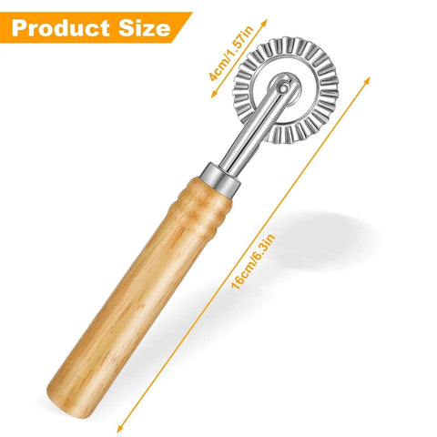 Versatile Long Handle Pastry And Pasta Cutter Wheel With Crinkle Edge For Effortless Slicing Of Ravioli Dumplings And Lasagna Pierogi And Beautiful Lattice Crusts Stainless Steel Construction TIESOME with bamboo handle, 16cm length