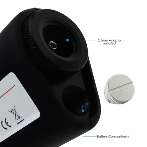 400x handheld fiber optic microscope with 2.5mm adapter installed, black plastic body and battery compartment