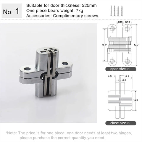 180 Degree Concealed Hinge Set For Heavy Doors Built In Stainless Steel Hidden Cross Design Rust Resistant And Quiet Operation
